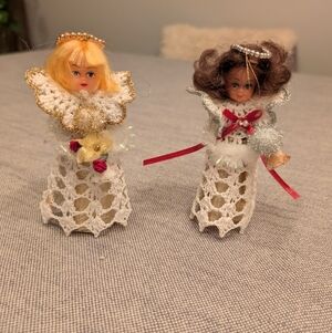 BUNDLE OF 2 CROCHET ANGEL VINTAGE CHRISTMAS ORNEMENTS